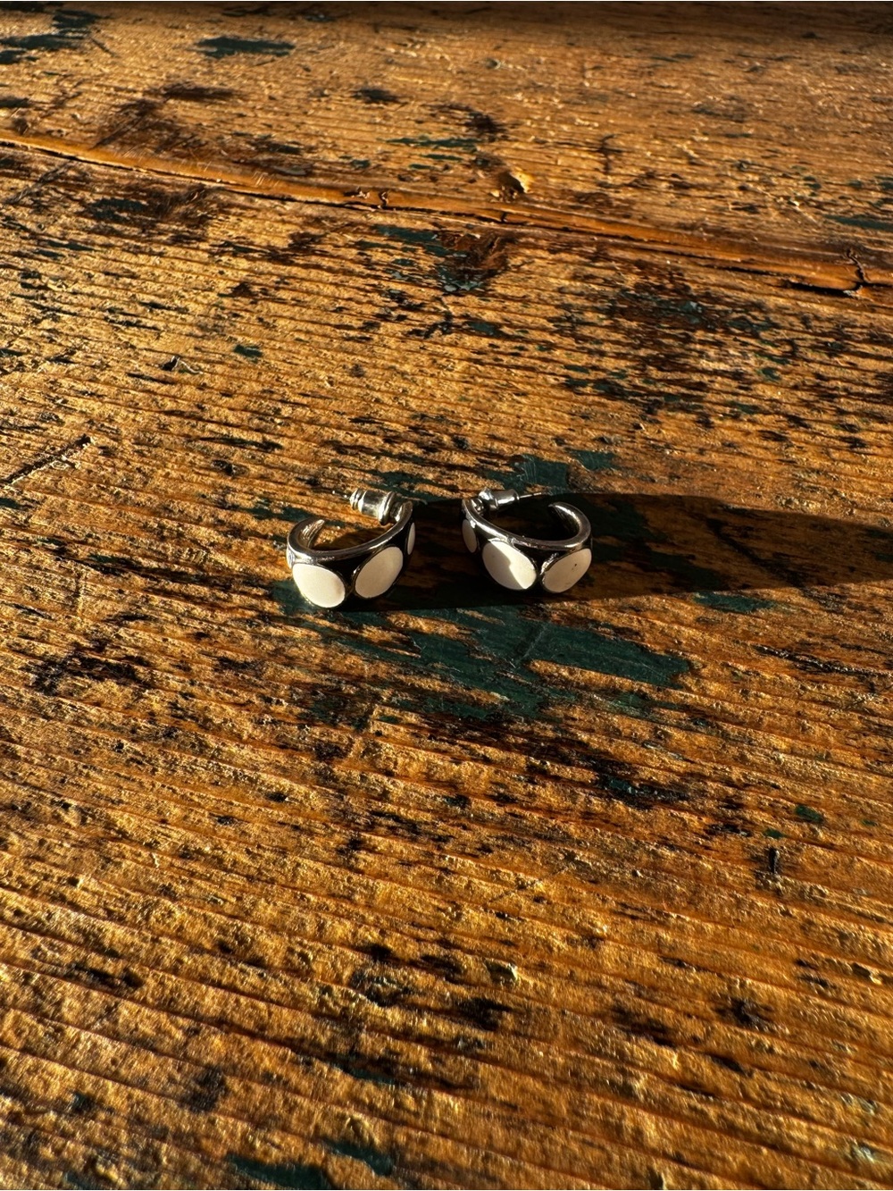 Silver-tone Hoop Earrings with Black and White Enamel Accents